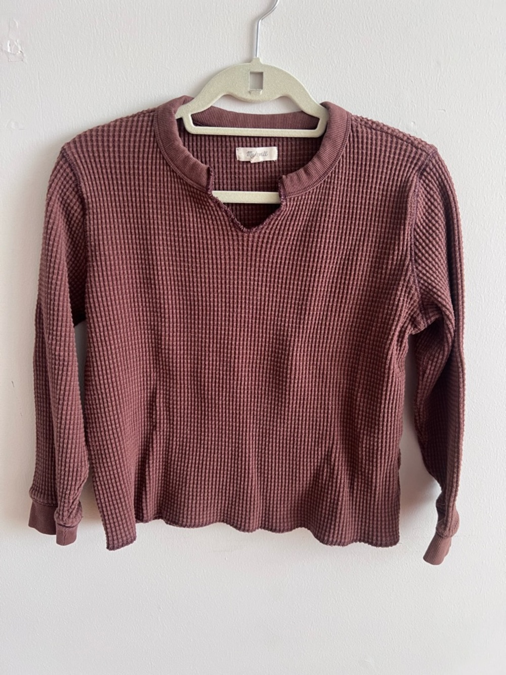 Madewell Waffle Knit Long Sleeve Top in Espresso